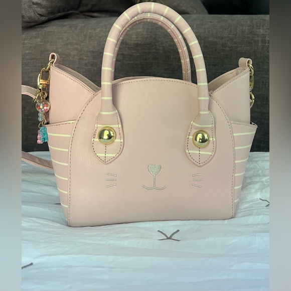 BETSEY JOHNSON: Small Pink Satchel & Crossbody Purse Striped Cat Ears Girls Bag - Picture 3 of 9